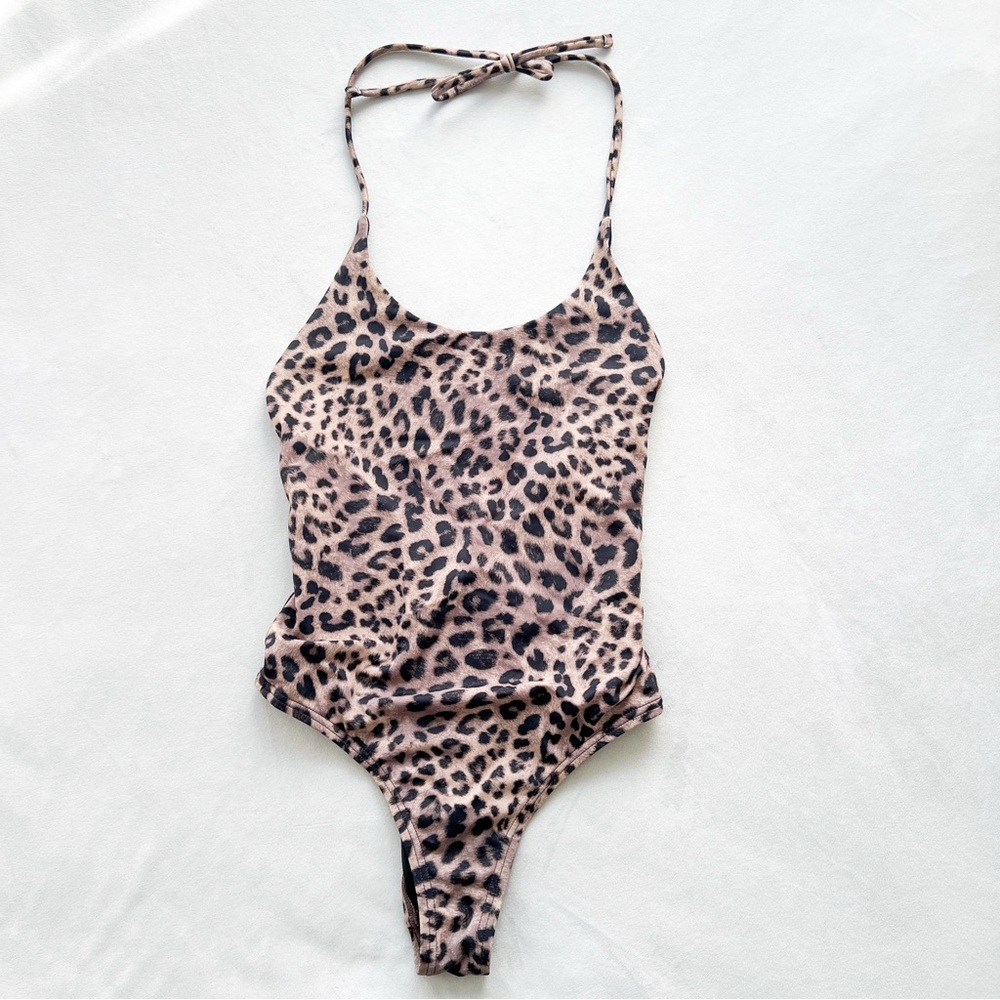 Spiritual Gangster Black and Brown Leopard Print One Piece Swimsuit - XS